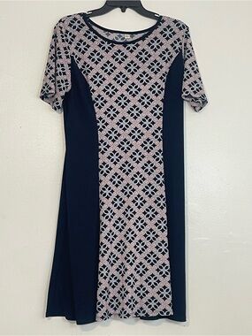 Navy and Pink Floral Panel A-Line Dress - Women